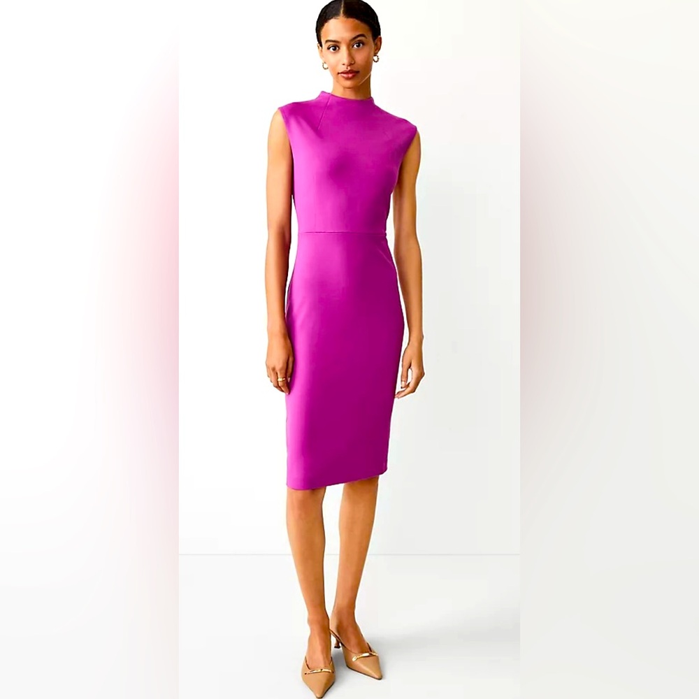 Ann Taylor Ponte Mock Neck Sheath Midi Dress (6)